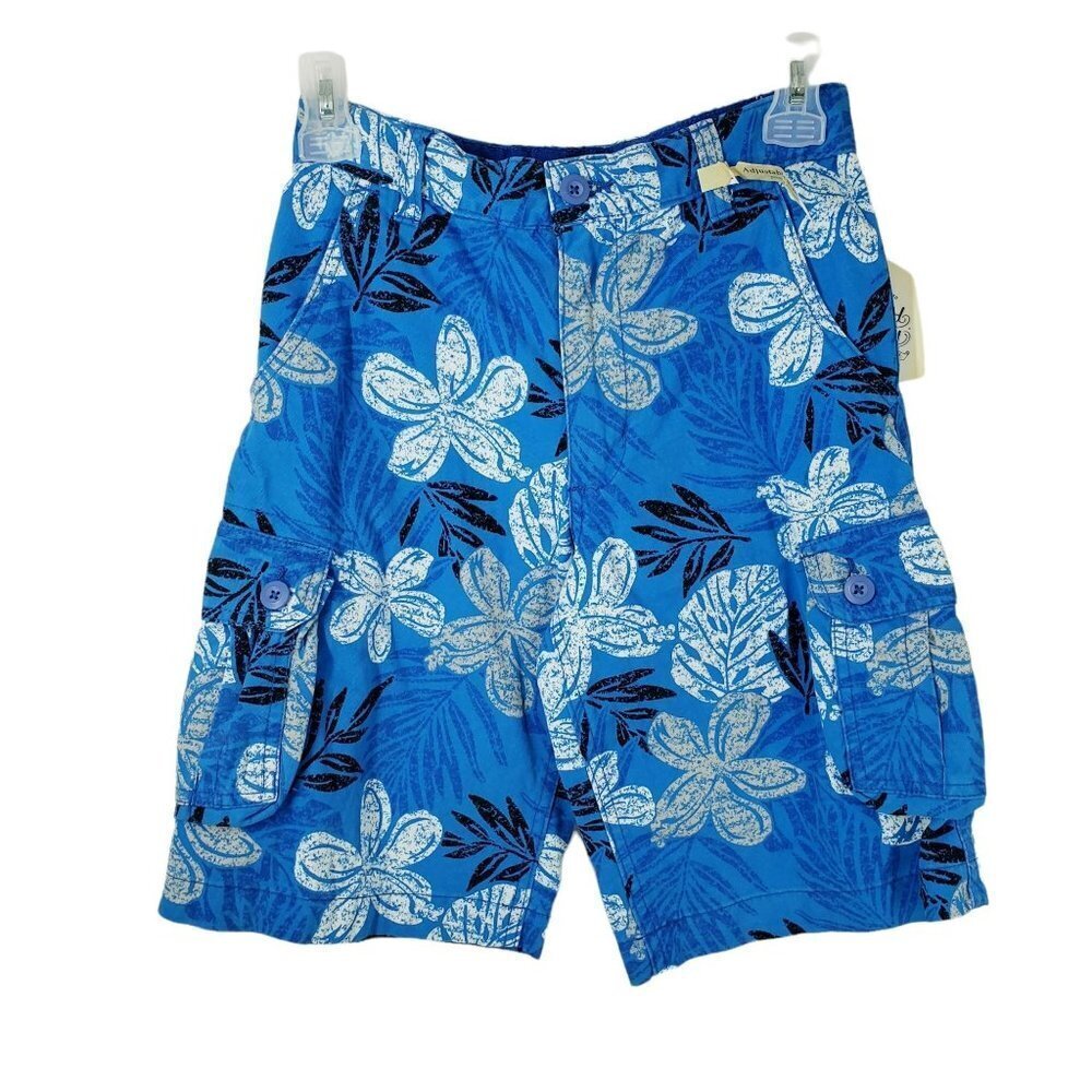 NWT Faded Glory Hawaiian Cargo Shorts Boy Size 12 Blue Floral - Picture 1 of 5